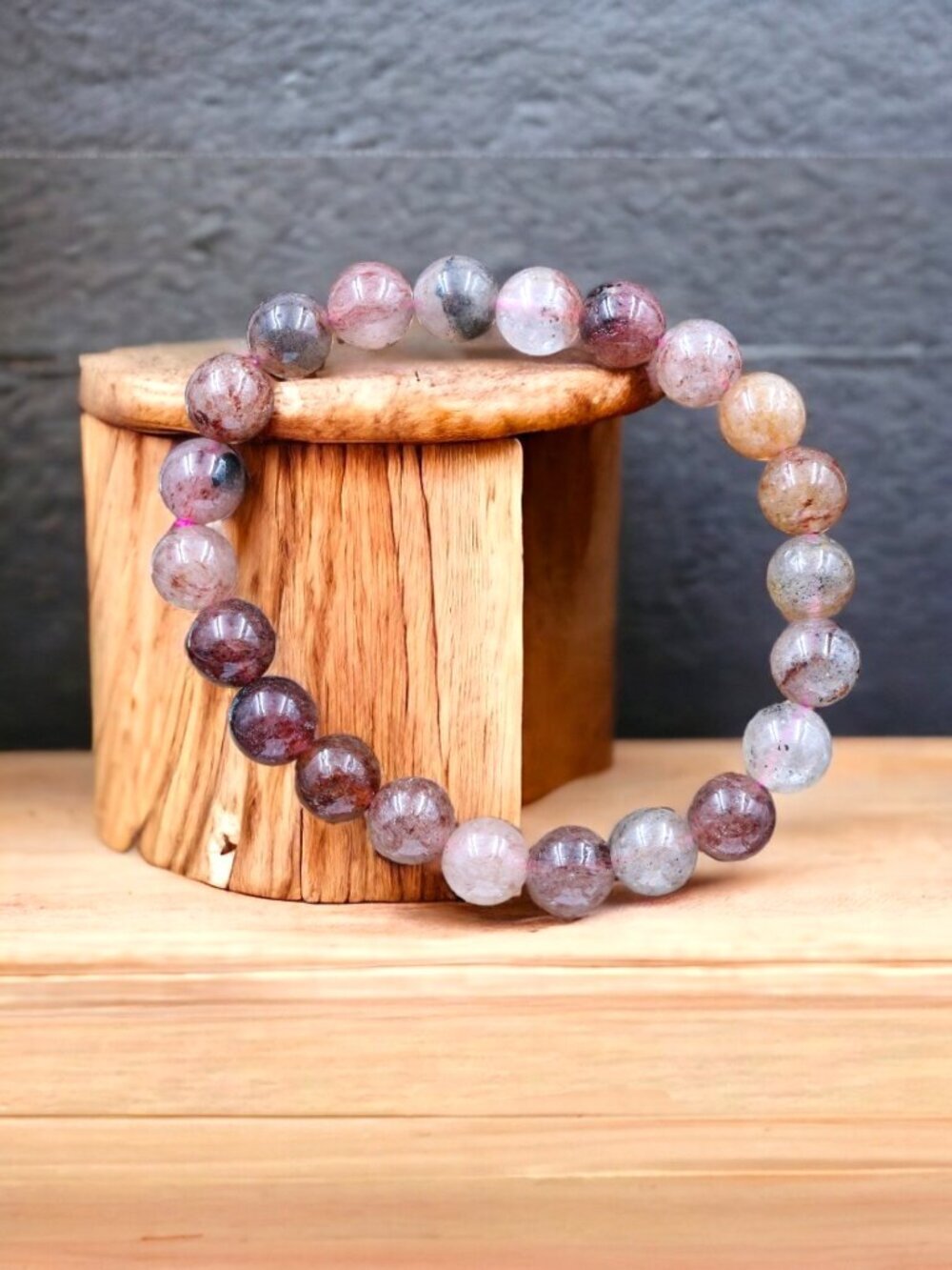 Red Quartz Crystal Stretch Bracelet | Handmade - Picture 3 of 5